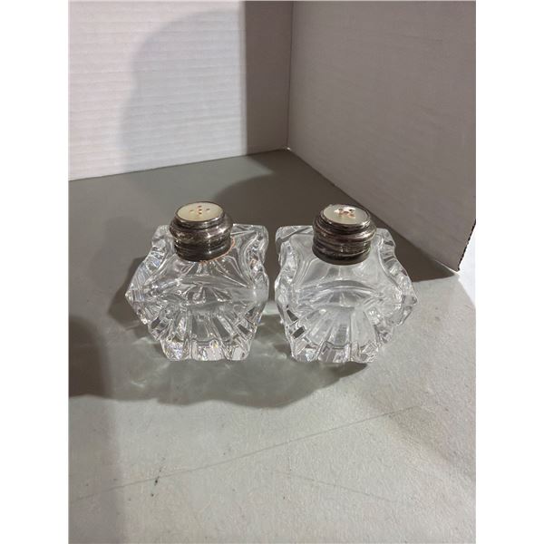 Vintage, Crystal, salt and pepper with sterling silver and pearl tops