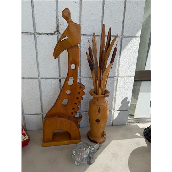 Wood decor and glass turtle candle holder