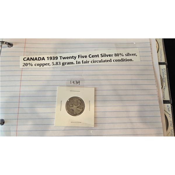 Canada 1939 quarter-80% silver
