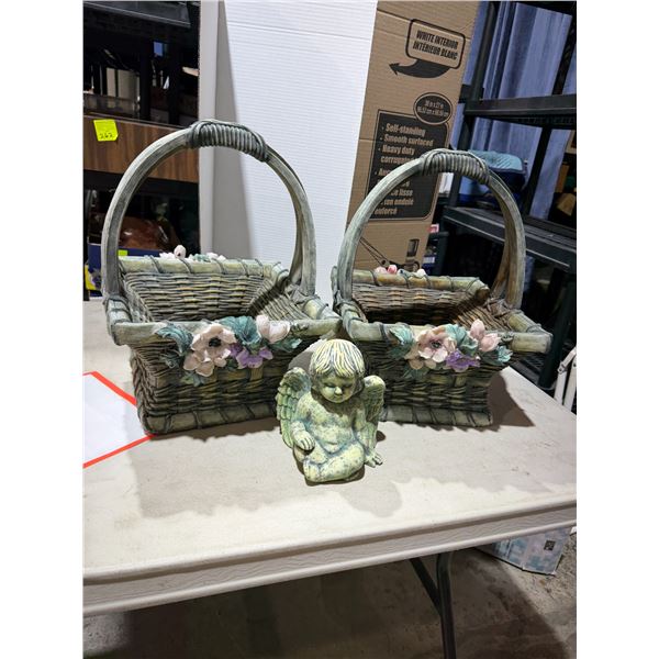 Planter baskets and Angel decor