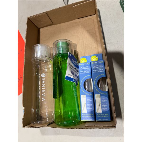 Alkaline water, sticks and water bottles