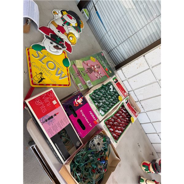 Assorted Christmas decor and lights garland tinsel et
