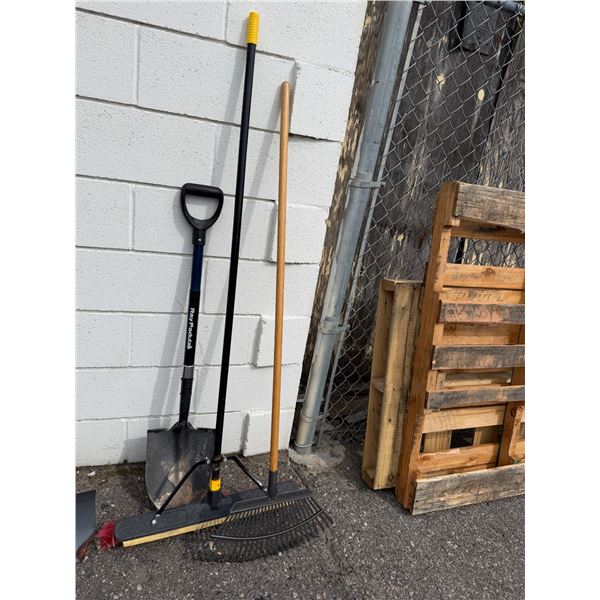Rake, broom and shovel