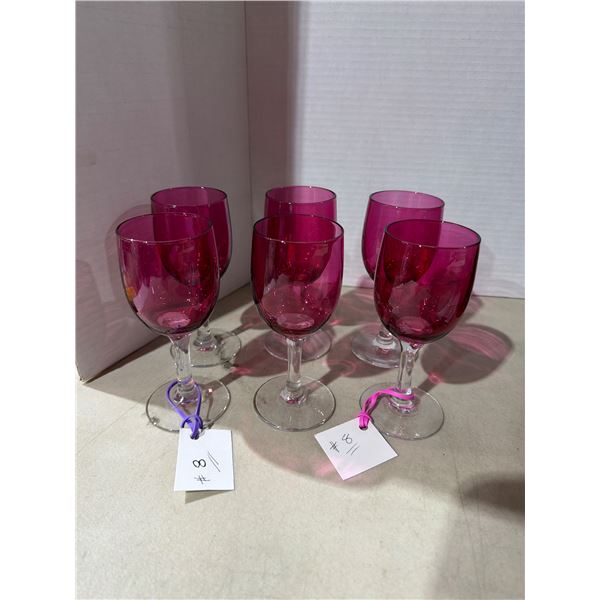 6 vintage hand blown cranberry glasses
