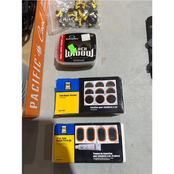 Tube repair patches and golf show cleats