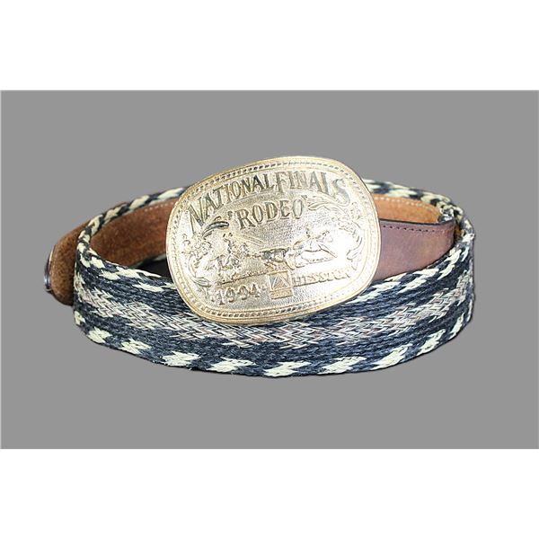 Braided Horse Hair Belt- 40" X 1.5"- Hesston 1994 NFR Buckle- 3.75" X 2.75- Leather Backed