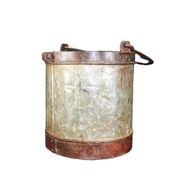 Early Country Iron Grain Bucket With Handle- 12" X 11"