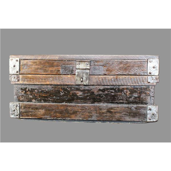 Small Wooden Spotted Primitive Wooden Trunk With Handles- 13" X 28" X 13"
