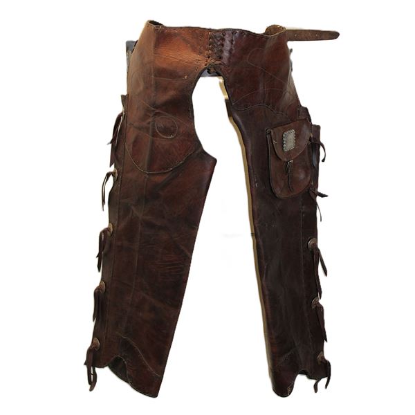Vintage Heavy Duty Shotgun Chaps- Single Pocket With 2.25" Square Unmarked Sterling Concho- Ten 1.75