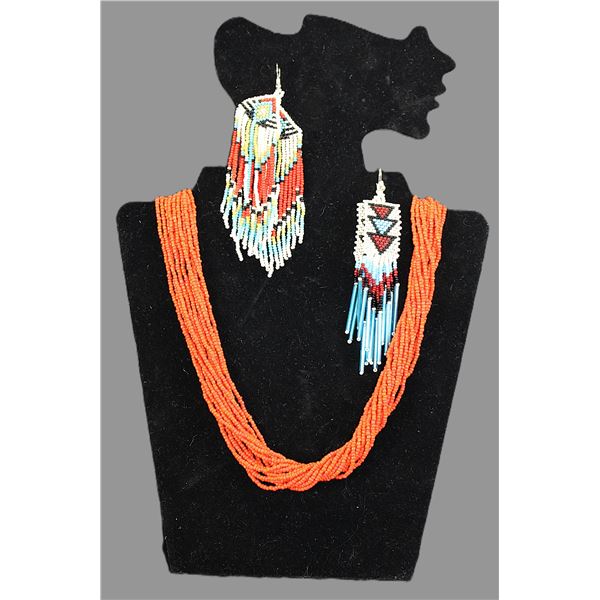 Beaded Necklace- 2 Pairs Beaded Earrings
