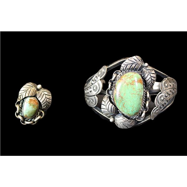 Unmarked Turquoise Bracelet With Matching Turquoise Ring