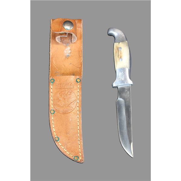 Marked RH Ruana Bonner Montana Knife- 4" Blade- 3.75" Handle- Original Sheath- Good Condition
