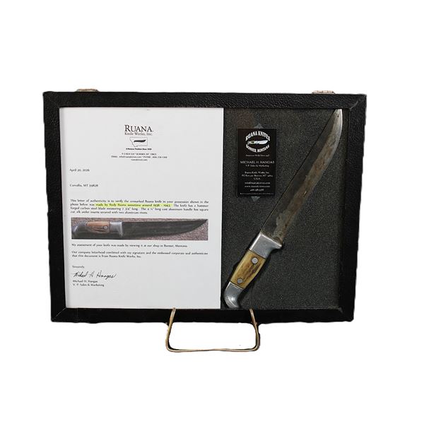 Square Cut RH Ruana Knife With Letter Of Authenticity- 1938-1943- 7.75" Blade- 4.5" Handle- Fair Con