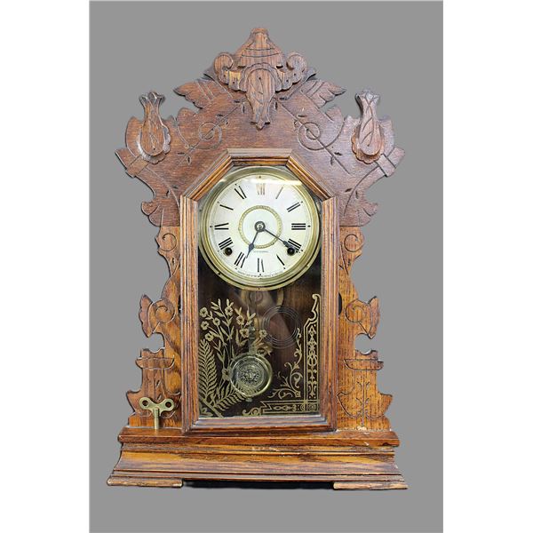 Antique Oak Seth Thomas Mantle Clock From The TV Show "1923"- Works- Key- 23" X 14.5" X 4.5"