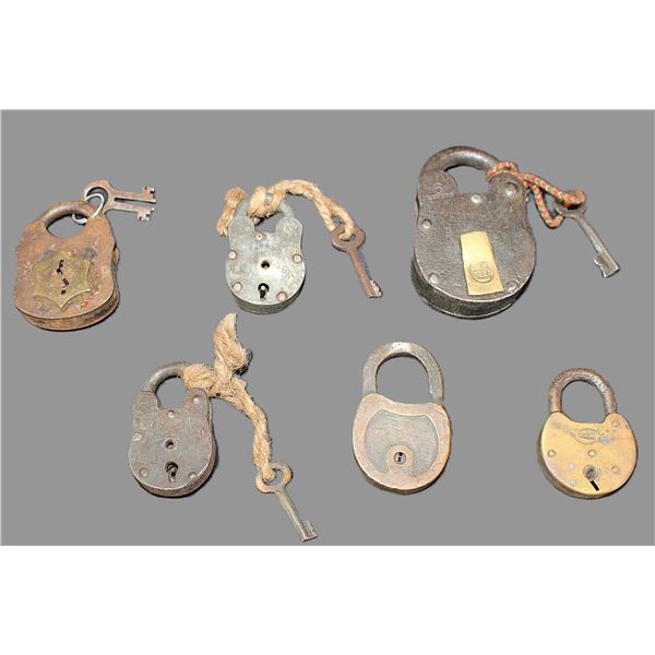 6 Antique Locks- 4 With Keys