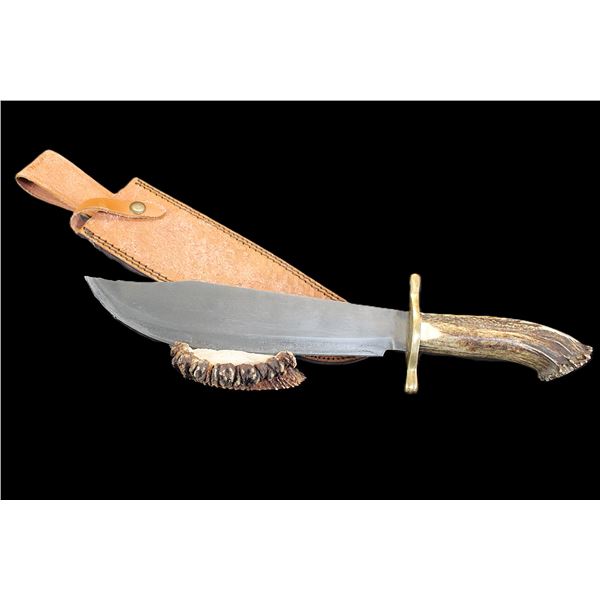 Marked RR 2590 Pakistan Bowie Knife With Sheath- 10.5" Blade- 6" Handle- Elk Button