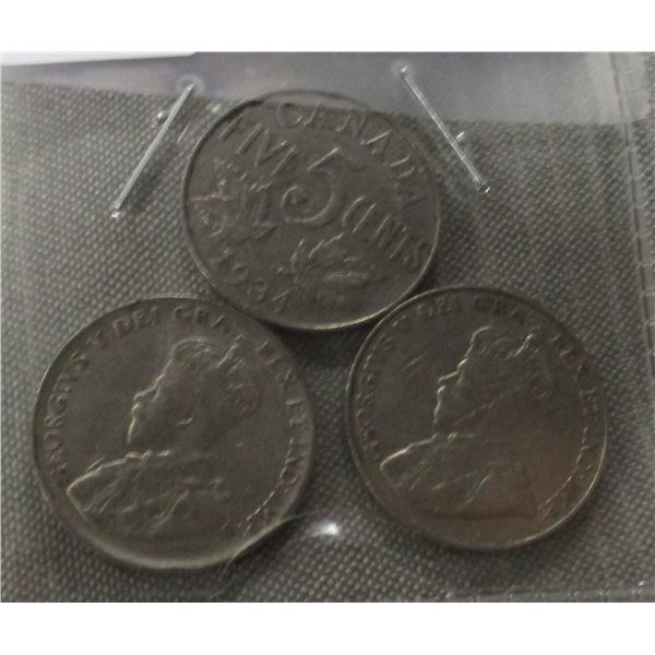 1934, 1935 & 1936 CANADA KING GEORGE V NICKELS