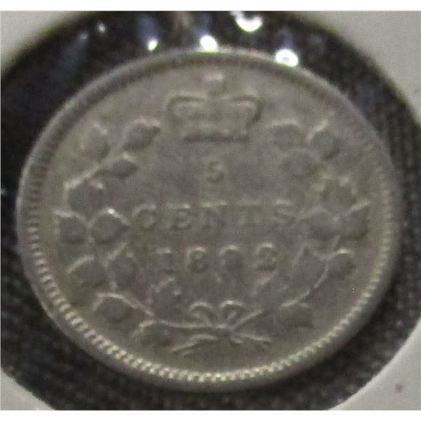 1892 CANADA VICTORIAN SILVER FIVE CENT