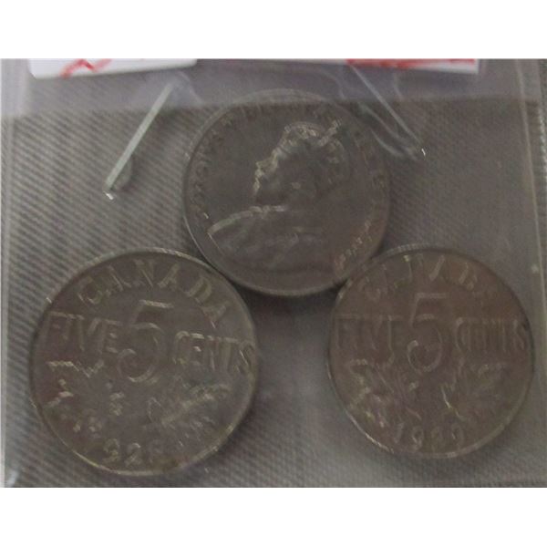 1927, 1928 & 1929 CANADA KING GEORGE V NICKELS