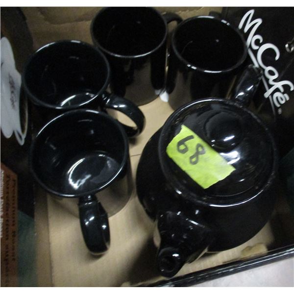 TEAPOT & 4 MUGS (BLACK)