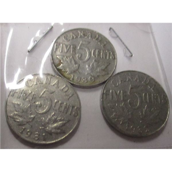 1930, 1931 & 1932 CANADA KING GEORGE V NICKELS