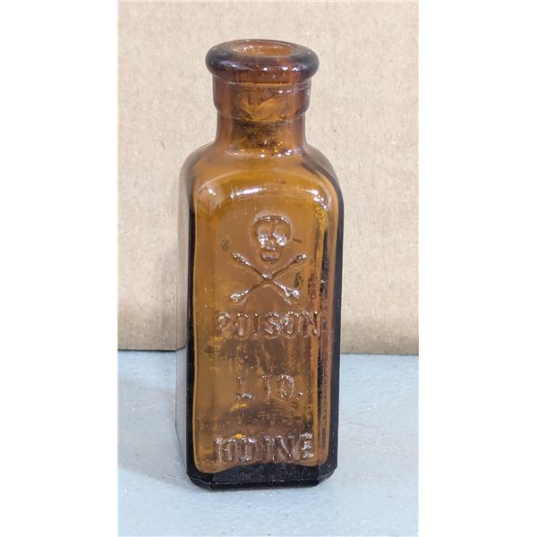 Small Glass Poison Iodine Bottle