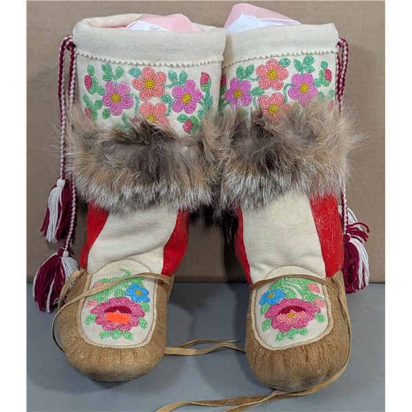 Pair of Indigenous Handmade Beaded Moccasins