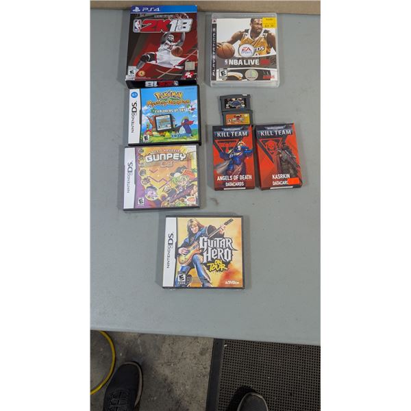 Lot of Video Games (DS, PS4, etc.) & Warhammer Kill Team Data Cards
