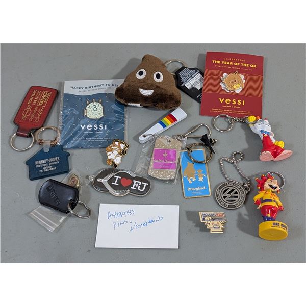 Lot of Assorted Pins & Keychains