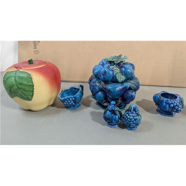 Inarco "Mood Indigo" Kitchenware Made in Japan & Apple Cookie Jar