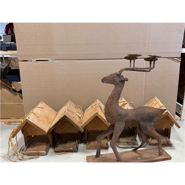 Bird Houses & Metal Deer Candle Holder