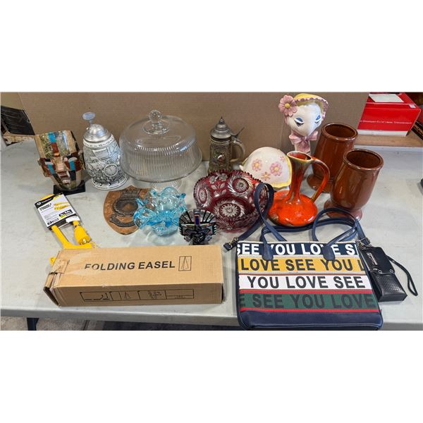 Variety Lot: Home Decor, Purse, Extension Cord, Steins, & More