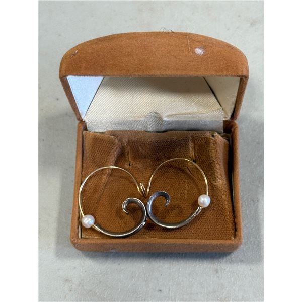 Nicely Made Earrings - Real Pearl - Possibly Gold & Silver