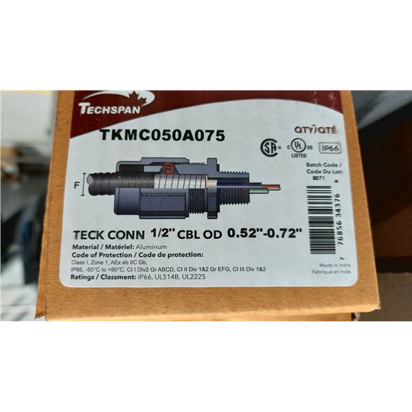BOÎTES DE 10 CONNECTEURS TECKCONN 1/2 PO CLBOD, 0,52 À 0,72 PO, TECHSPAN
