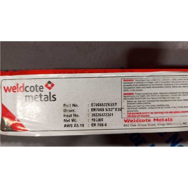 BOÎTES DE 10 LB DE TIGES DE SOUDAGE WELDCOTE ER70S-6, 5/32 X 36 PO
