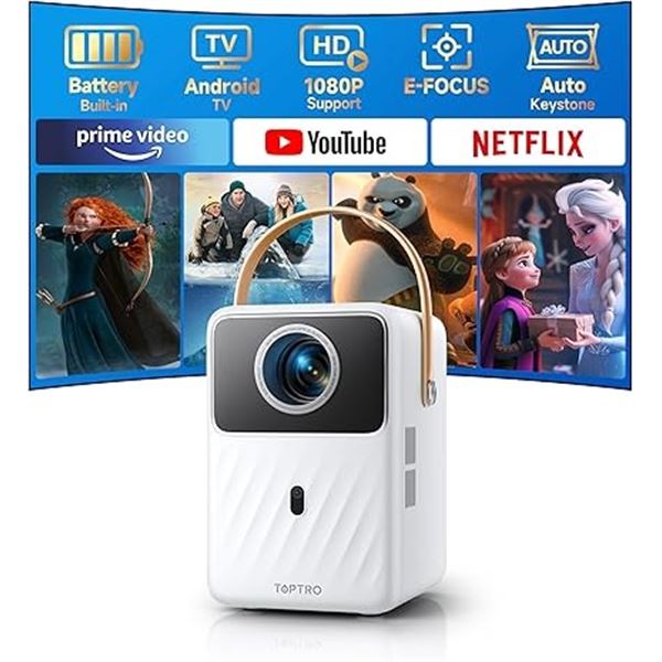 (Lillooet) -  TOPTRO B1 Mini Projector, Built-in Apps & Battery - Open Box Return (Tested)