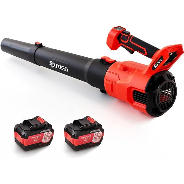 (Lillooet) -  OUTIGO 21V Cordless Leaf Blower (Model JBCF001) - 150MPH, 450CFM - Red, Includes 2 x 4