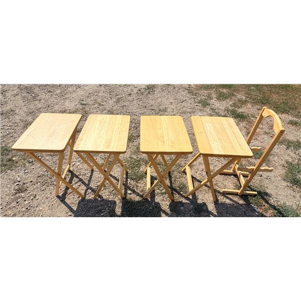 SOLID WOOD FOLDING TV TRAY TABLE SET WITH A STORAGE STAND