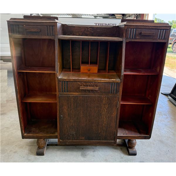 ANTIQUE SIDE-BY-SIDE SECRETARY DESK AND BOOKCASE
