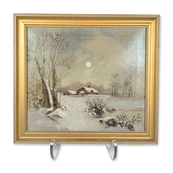 American School Moonlit Winter Landscape