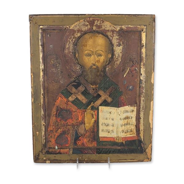 Russian 18th Century Wood Saint Nicholas of Myra Icon