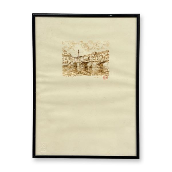Lithograph on Paper, Ponte Vecchio, Florence,  1991, Signed Sughie