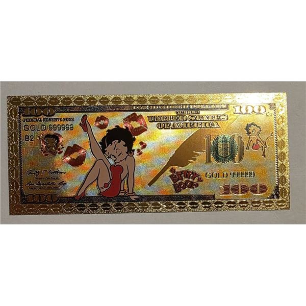 BETTY BOOP GOLD 999999 FOIL CRISP UNC NOTE