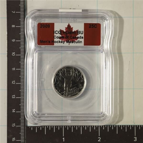 2009 CANADA "MEN'S HOCKEY MASCULIN" 25 CENTS. ICG
