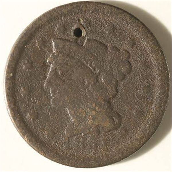 1851 US LARGE CENT WITH HOLE