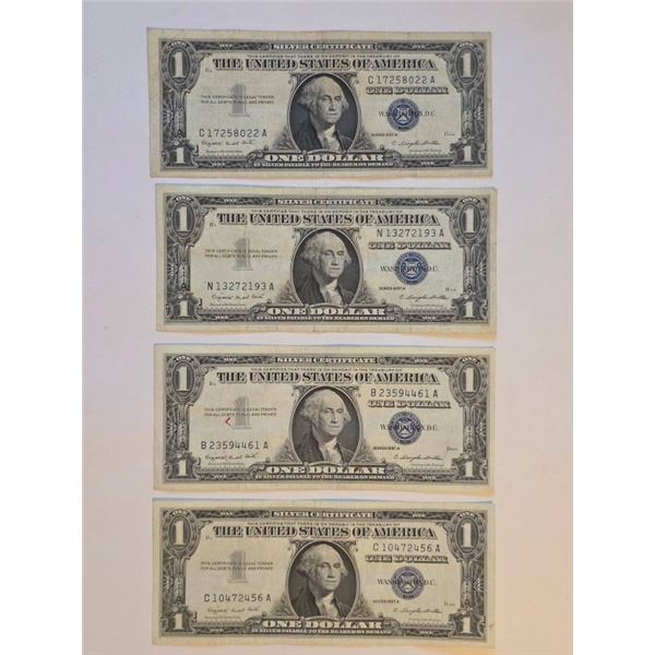 FOUR 1957-A $1 SILVER CERTIFICATES