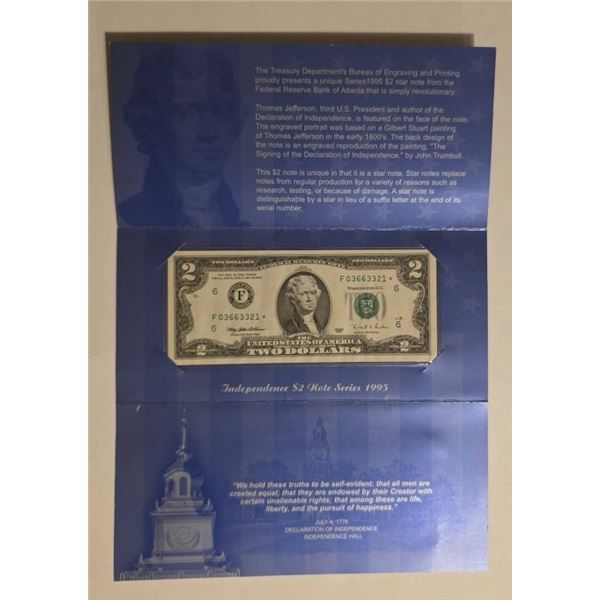 1995 INDEPENDENCE $2 CRISP UNC STAR NOTE