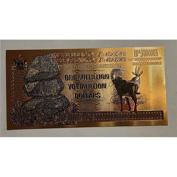 ZIMBABWE GOLD FOIL ONE MILLION YOTTATRILLION
