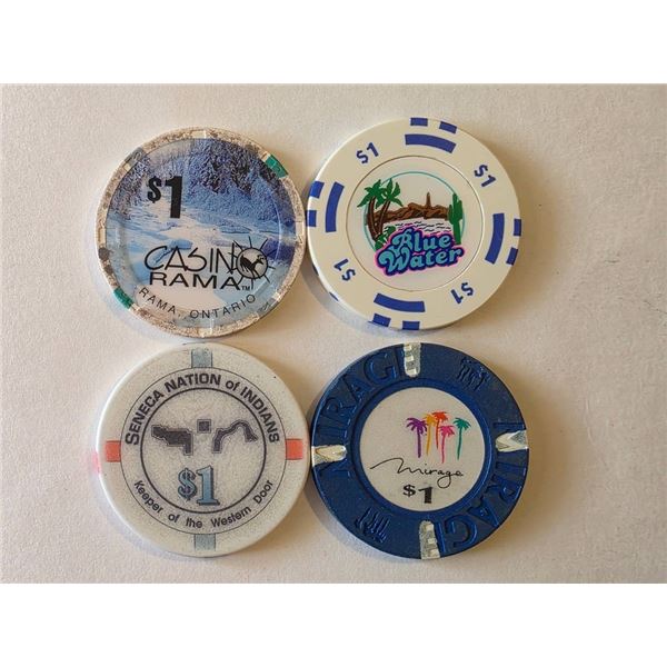 FOUR $1 CASINO POKER CHIPS ASSORTED