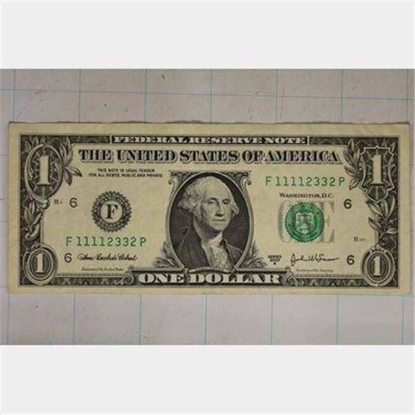 2003-A US $1 FRN BILL COOL SERIAL NUMBER